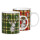 Tassenset mit schottischen Karos und Hirschkopf in rot und grün