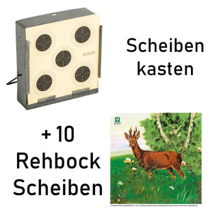 Scheibenkasten Kugelfangkasten 14x14cm inkl. 10x DJV-Scheibe Rehbock